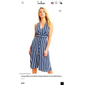 Lulu’s Jacqui Blue & White Striped Button Front Midi Dress